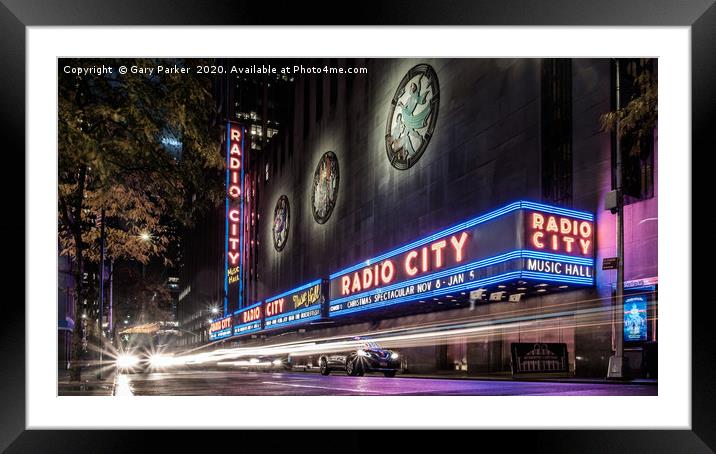 Radio City, New York, at night Framed Mounted Print by Gary Parker