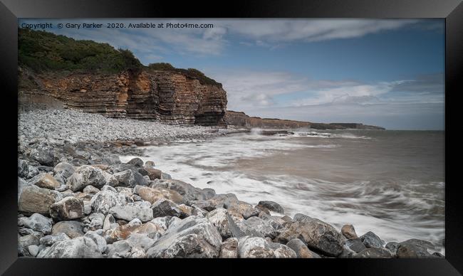 South Wales coastline. Rocky shore and Cliff Framed Print by Gary Parker