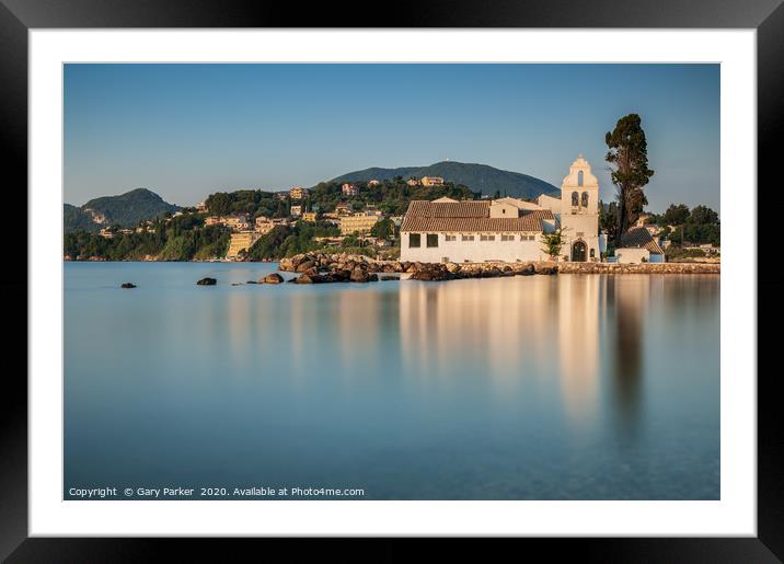 Vlacherna Monastery Corfu, Greece, at sunrise.	  Framed Mounted Print by Gary Parker