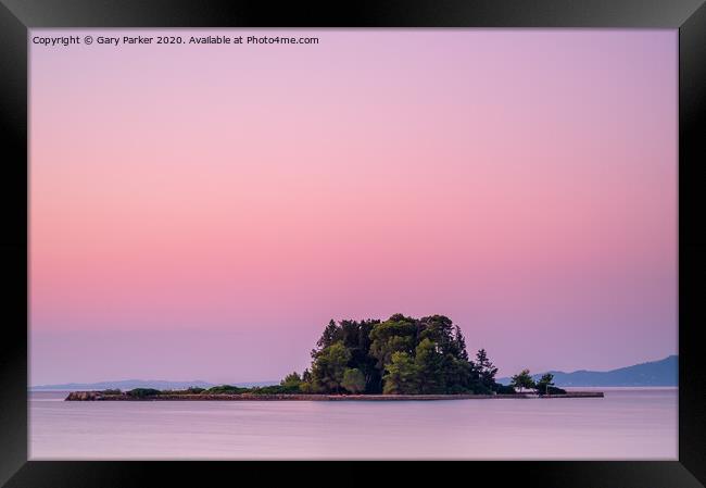 Mouse Island, Corfu, Greece, at sunrise Framed Print by Gary Parker