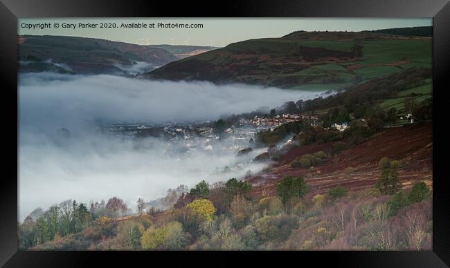 A cloud inversion across the South Wales Rhondda Valley Framed Print by Gary Parker