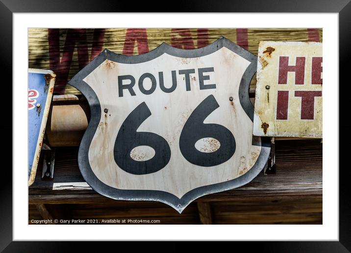 Old style Route 66 sign Framed Mounted Print by Gary Parker