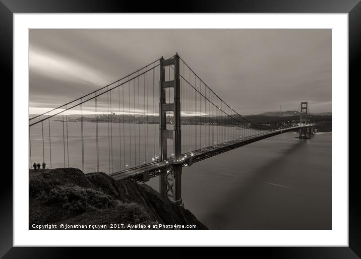Dawn Over Golden Gate - Sepia Framed Mounted Print by jonathan nguyen