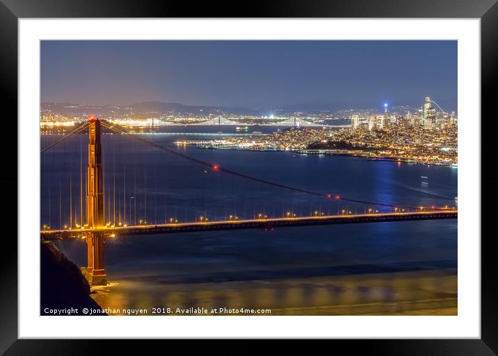 San Francisco Golden Gate Nighttime Framed Mounted Print by jonathan nguyen