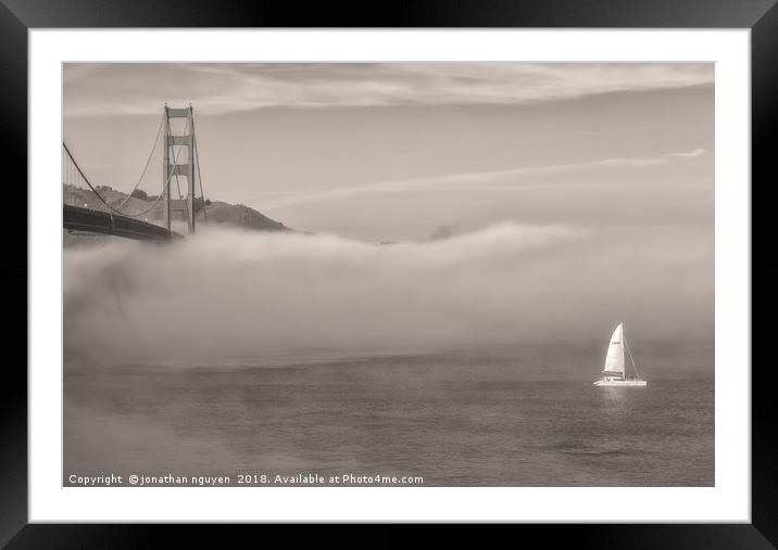 San Francisco Bay Fog Sepia Framed Mounted Print by jonathan nguyen