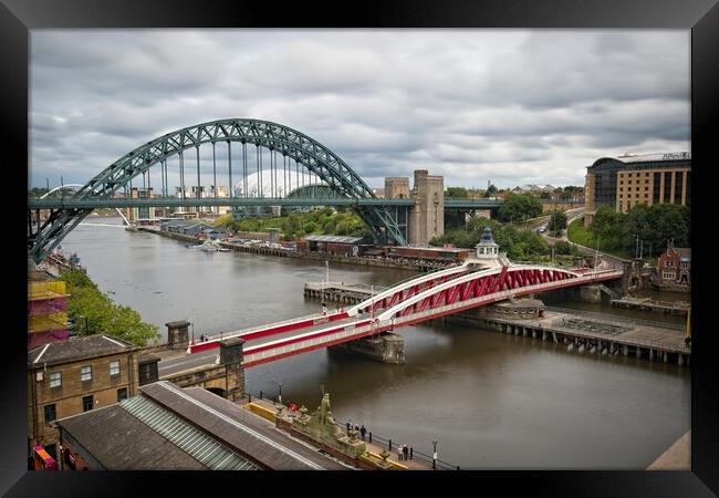 Newcastle Tyne and Swing Bridges Framed Print by Rob Cole