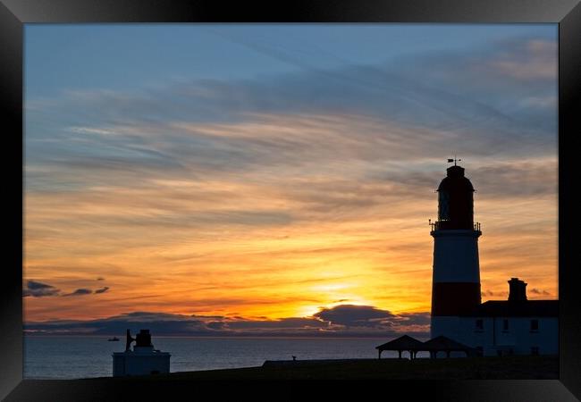 Fiery Sunrise at Souter Lighthouse Framed Print by Rob Cole