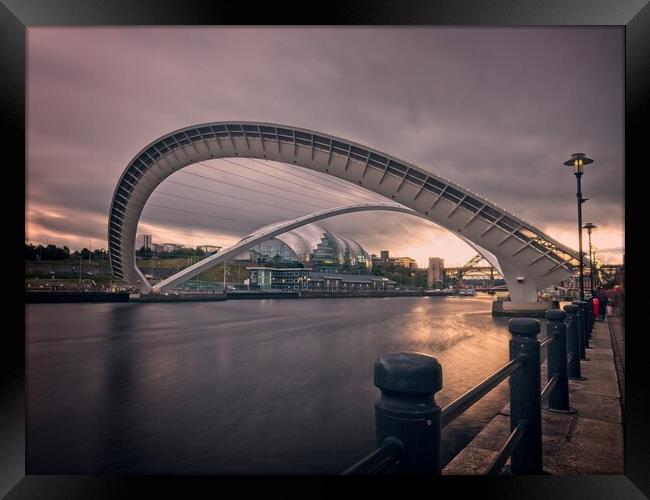 Iconic Gateshead Bridge at Twilight Framed Print by Rob Cole