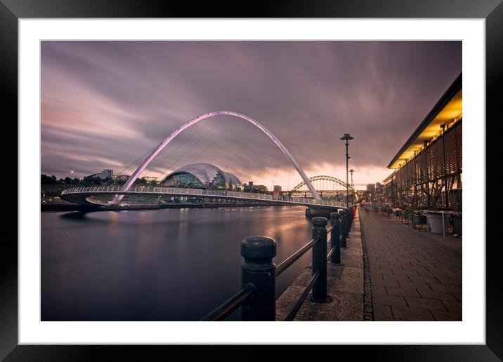 Iconic Gateshead Millennium Bridge at Dusk Framed Mounted Print by Rob Cole