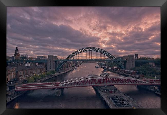 Sunrise Over Newcastle's Iconic Bridges Framed Print by Rob Cole