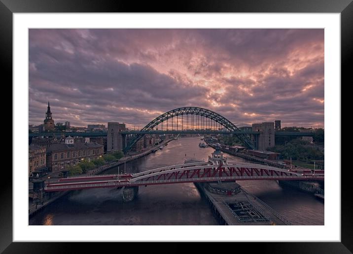 Sunrise Over Newcastle's Iconic Bridges Framed Mounted Print by Rob Cole