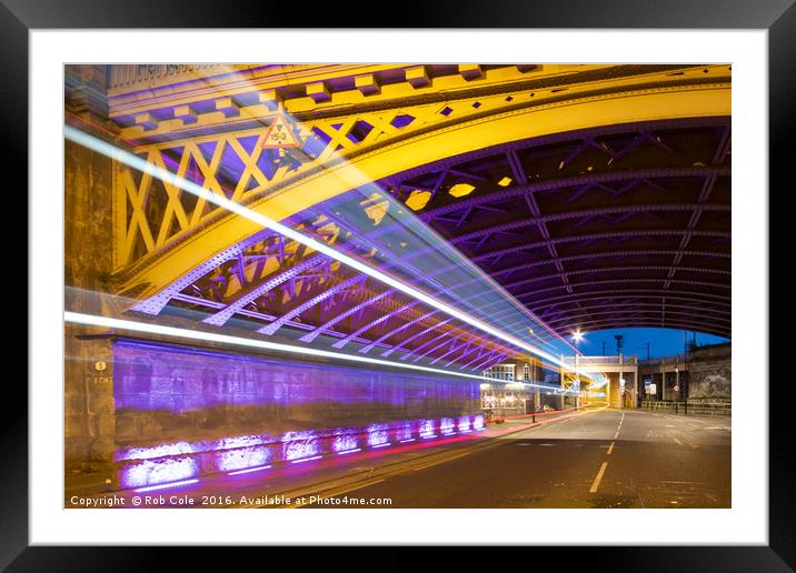 Light Trails, High Level Bridge, Newcastle, Tyne a Framed Mounted Print by Rob Cole