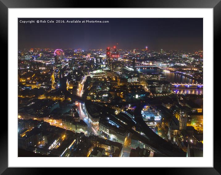 London City Skyline at Night Framed Mounted Print by Rob Cole