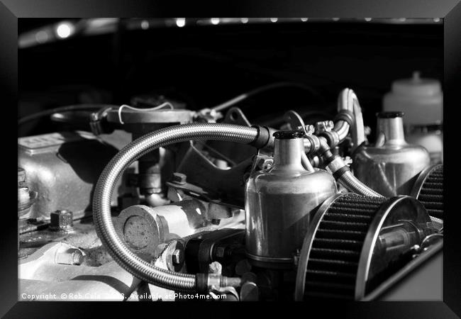 Twin SU Carburettors on a Classic Car Engine Framed Print by Rob Cole