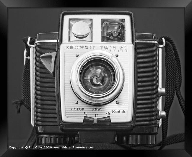 Kodak Twin 20 Vintage Black and White Camera Framed Print by Rob Cole