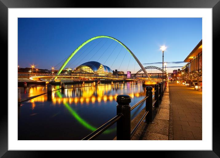 Tyne Bridges, Newcastle-Gateshead at Dusk Framed Mounted Print by Rob Cole