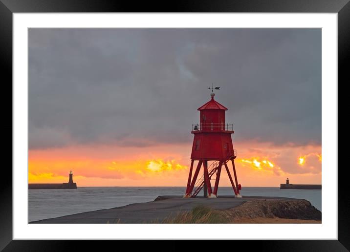 Groyne Lighthouse Sunrise, South Shields Framed Mounted Print by Rob Cole