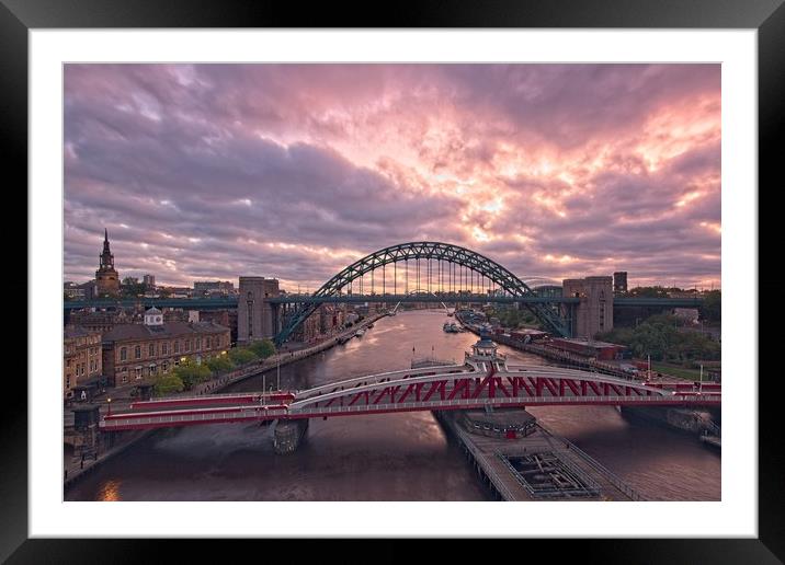 Newcastle Tyne Bridges at Dawn Framed Mounted Print by Rob Cole