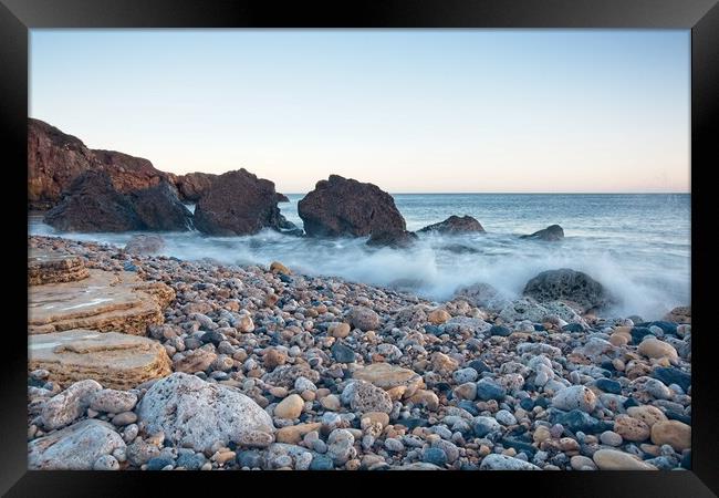 North Sea Waves, Trow Beach Framed Print by Rob Cole