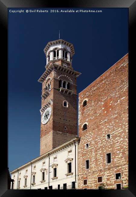 Clock Tower Verona Framed Print by Gwil Roberts