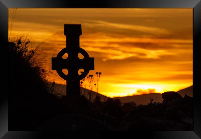 Celtic Cross at sunset, Dingle Peninsula, Kerry Framed Print by Colm Kingston