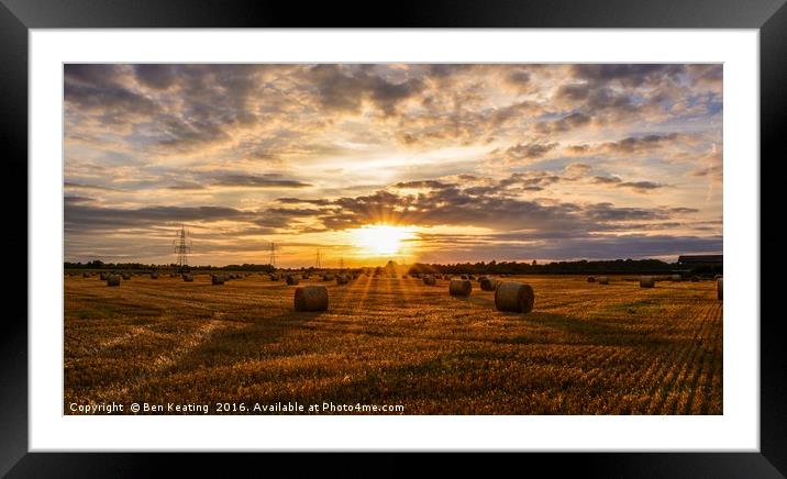 Hay Bale Sunset Framed Mounted Print by Ben Keating