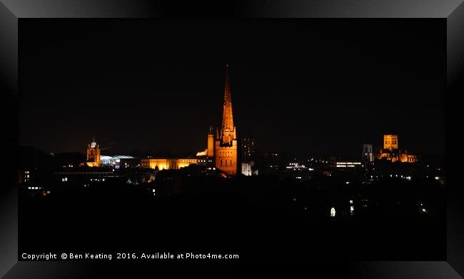 Nighttime Norwich Skyline Framed Print by Ben Keating