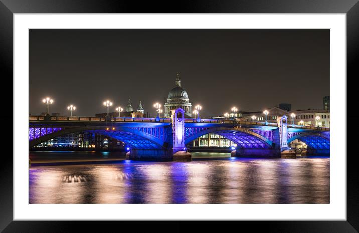 Southwark Bridge by Night Framed Mounted Print by Colin Allen