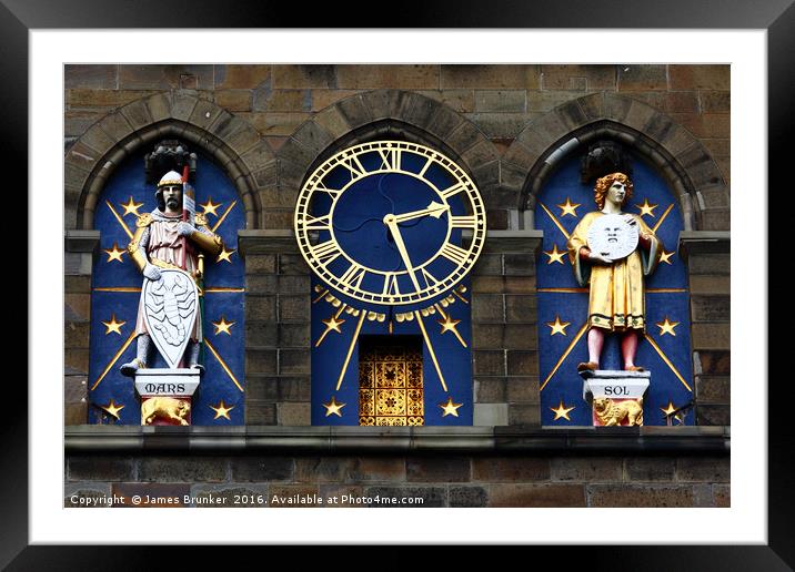 Cardiff Castle Clock Mars and Sun Statues Framed Mounted Print by James Brunker