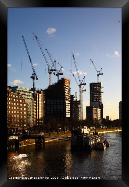 Construction Cranes on South Bank London Framed Print by James Brunker