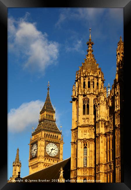 Palace of Westminster and Big Ben detail London Framed Print by James Brunker