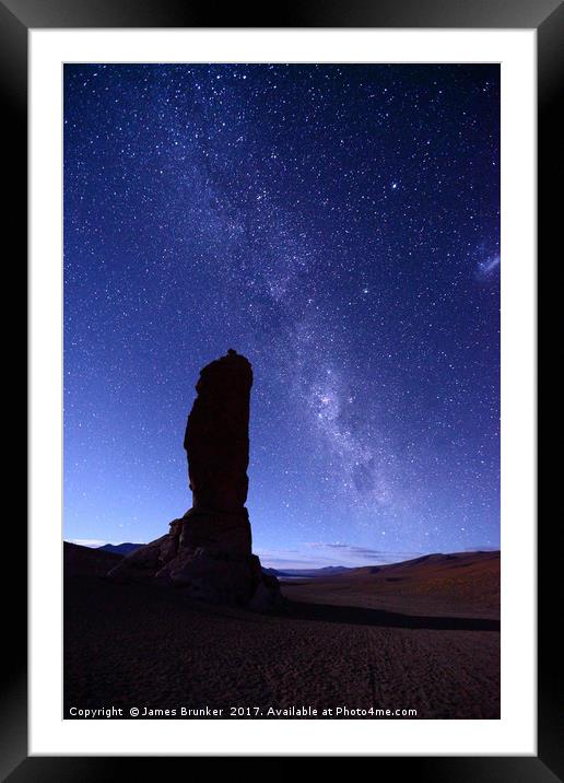 Moais de Tara and Milky Way Atacama Desert Chile Framed Mounted Print by James Brunker