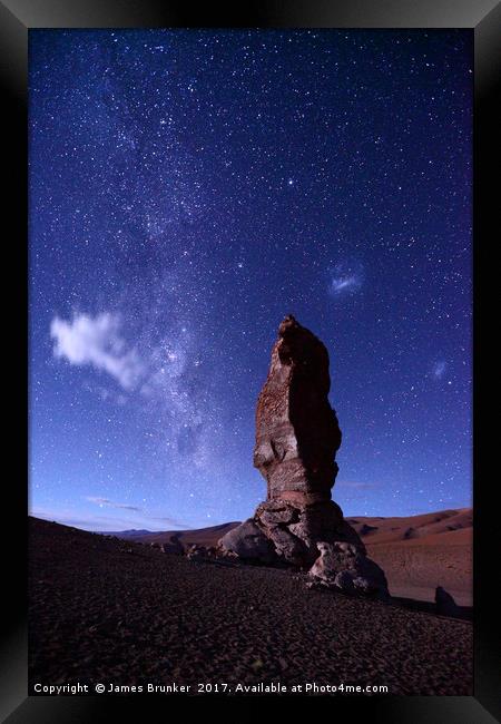 Moai de Tara Milky Way and Magellanic Clouds Chile Framed Print by James Brunker