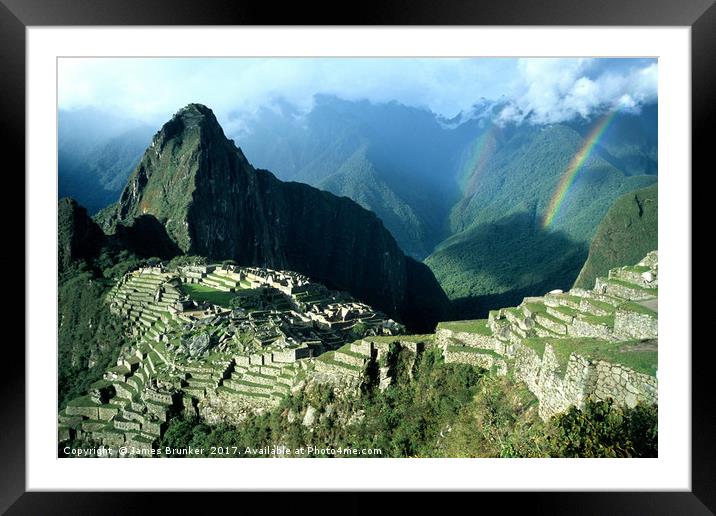 Machu Picchu and Rainbow over Urubamba Canyon Peru Framed Mounted Print by James Brunker