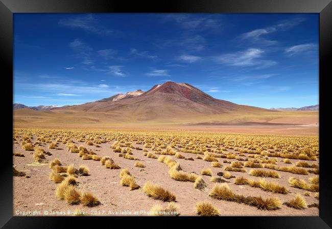 El Tatio volcano Atacama Desert Chile Framed Print by James Brunker