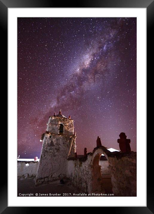 Milky Way Above Parinacota Village Church Chile Framed Mounted Print by James Brunker