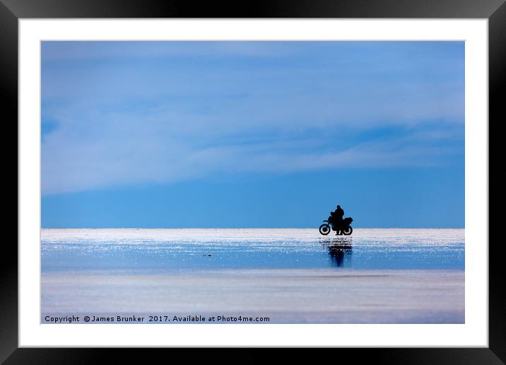 Motorbike Trip Across the Salar de Uyuni Bolivia Framed Mounted Print by James Brunker