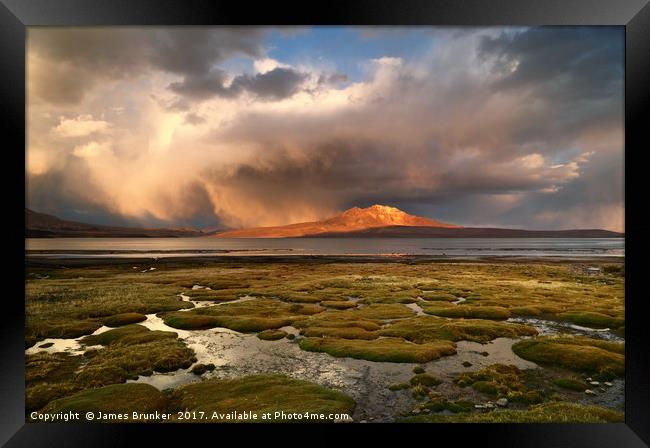 Stormy Skies Over Lauca National Park Chile Framed Print by James Brunker