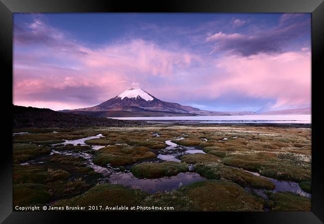 Parinacota Volcano and Lago Chungara Chile Framed Print by James Brunker