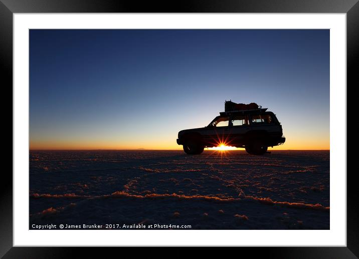 Driving Across the Salar de Uyuni at Dawn Bolivia Framed Mounted Print by James Brunker