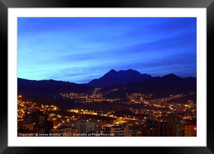 Dawn Twilight View Over La Paz Bolivia Framed Mounted Print by James Brunker