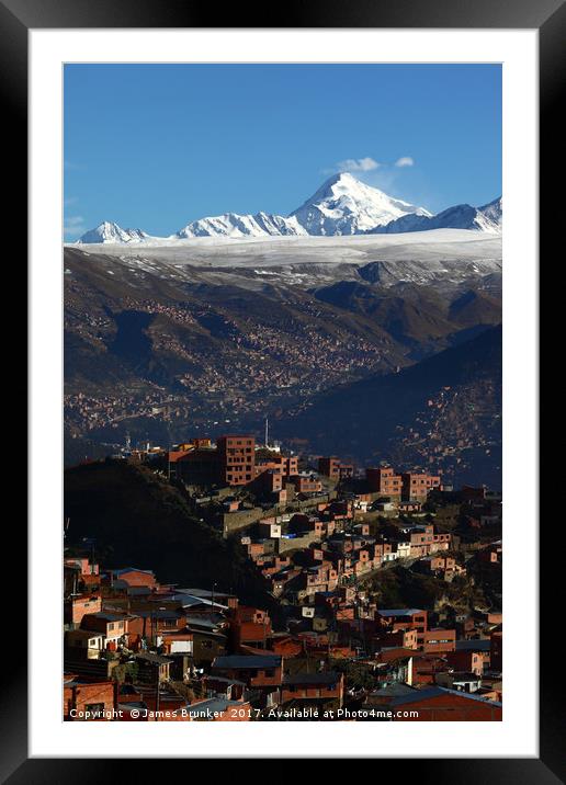 Vertical View of La Paz and Huayna Potosi Bolivia Framed Mounted Print by James Brunker