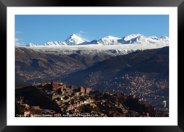 Panorama of La Paz and Mt Huayna Potosi Bolivia Framed Mounted Print by James Brunker