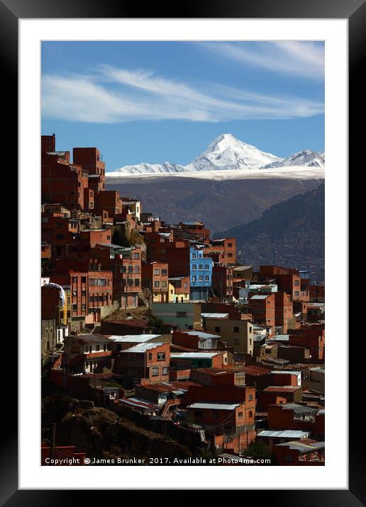 Suburbs of La Paz and Mt Huayna Potosi Bolivia Framed Mounted Print by James Brunker