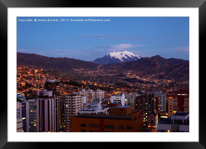 La Paz and Mt Illimani at Twilight Bolivia Framed Mounted Print by James Brunker