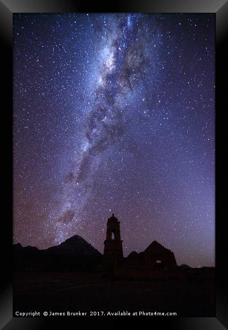 Milky Way Ruined Church and Sajama Volcano Bolivia Framed Print by James Brunker