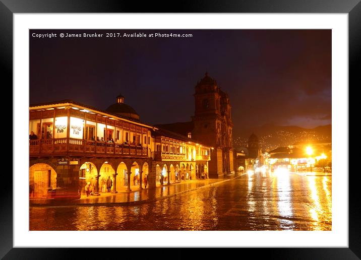 Plaza de Armas Square on a Rainy Night Cusco Peru Framed Mounted Print by James Brunker