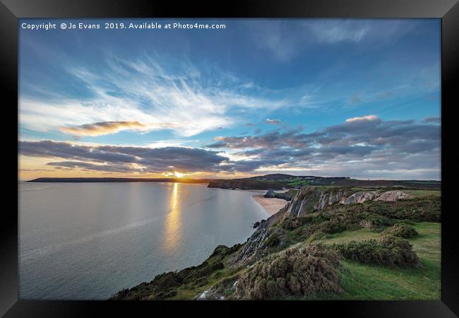 JoEvans Line of Sunlight at Three Cliffs Bay Framed Print by Jo Evans