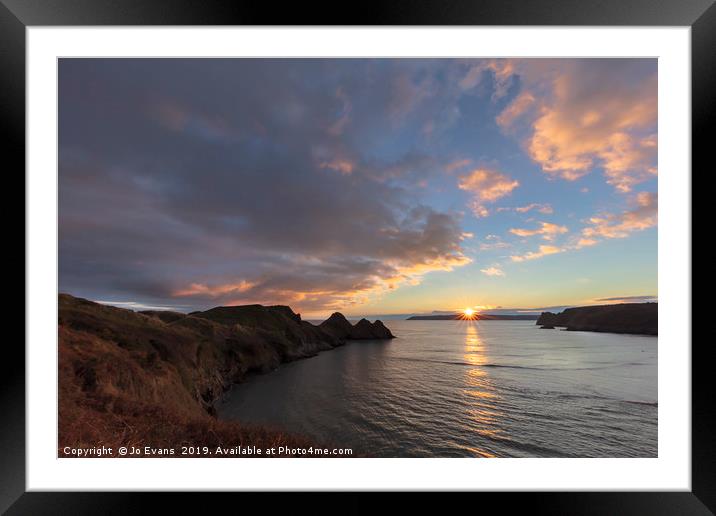 JoEvansPurple clouds over Three Cliffs Bay Framed Mounted Print by Jo Evans