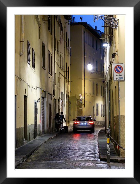 Florance small street by night  Framed Mounted Print by Ranko Dokmanovic